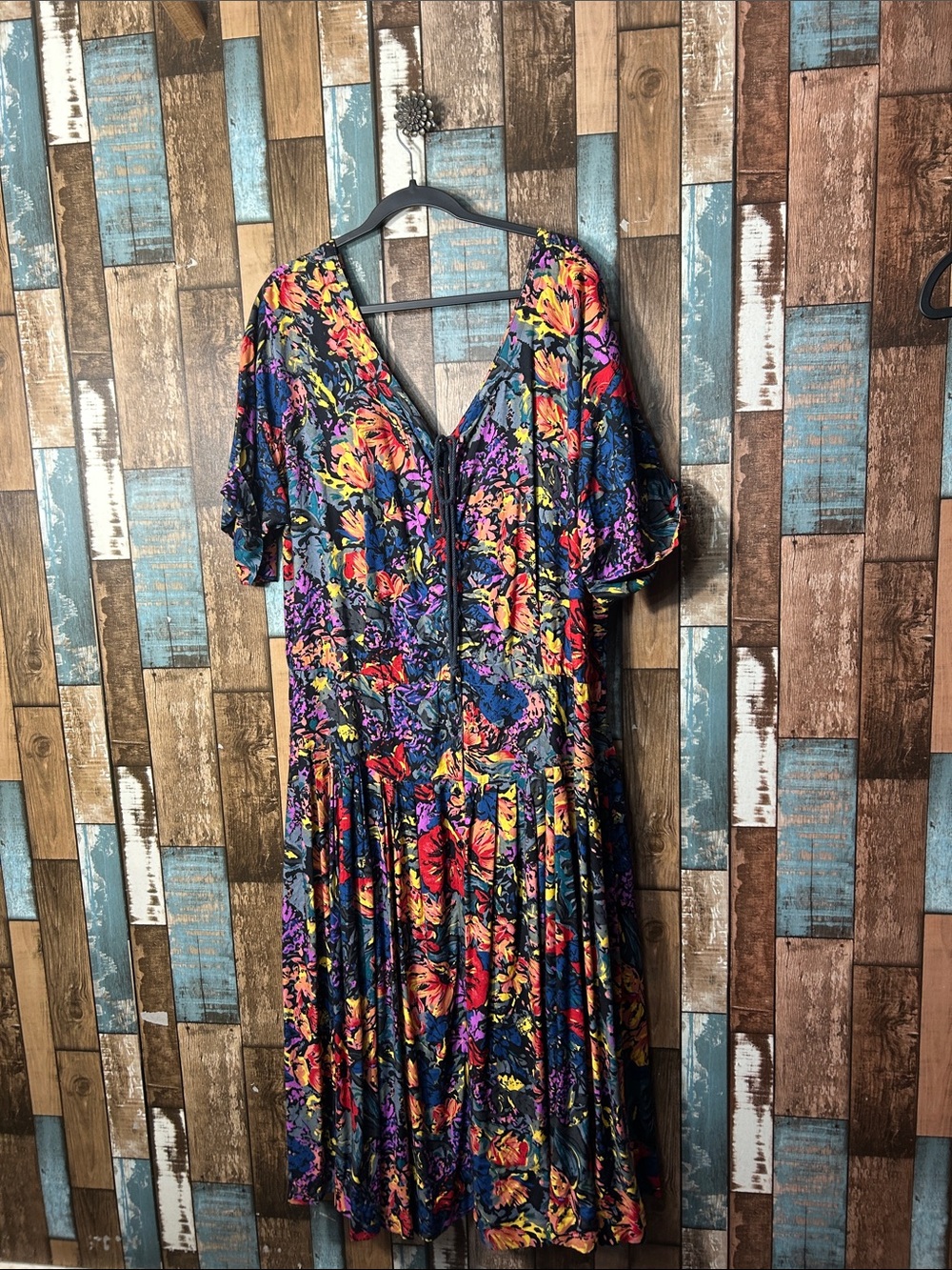 Together  Navy Floral Midi Dress with Bold Multi-Color Print vintage